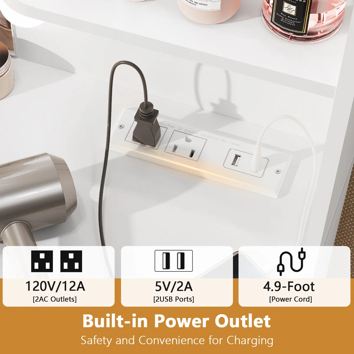 Camyla Large Makeup Vanity Table with LED Mirror, 7 Drawers, 4 Storage Shelves, Jewelry Hooks & Power Outlet-OUCH CART | dressing tables