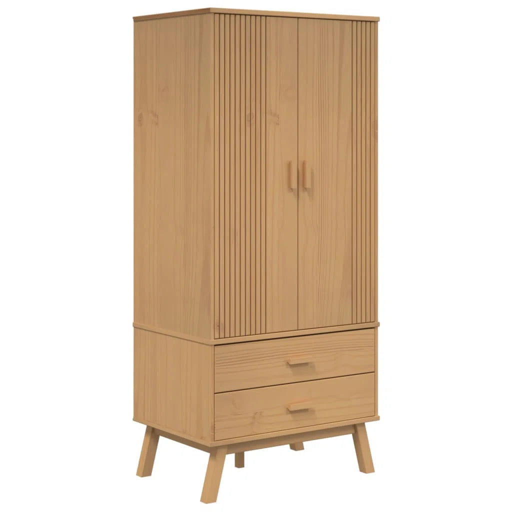 Pine Wood Armoire Spacious Solid Wood Wardrobe with Elegant Finish