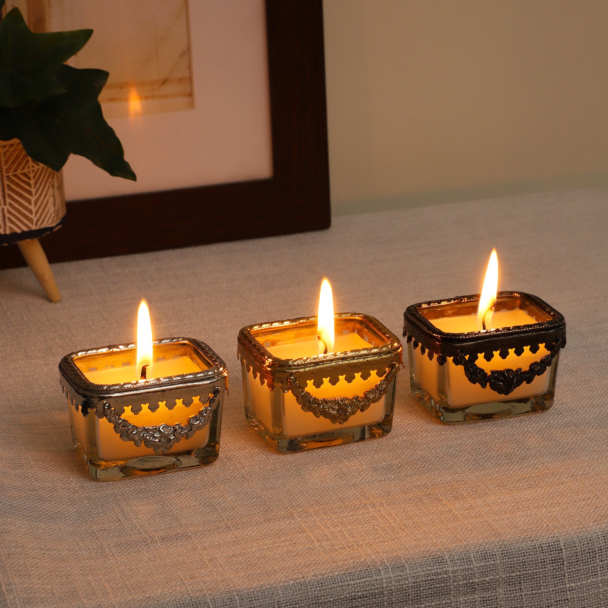 Snowy Whisper White Scented Candle Glass Jar With Golden Ring - OUCHCART