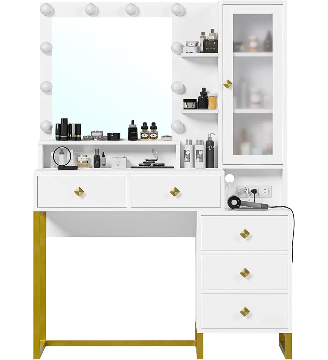Stylish Dufault Vanity Table with Mirror and Bedroom Storage