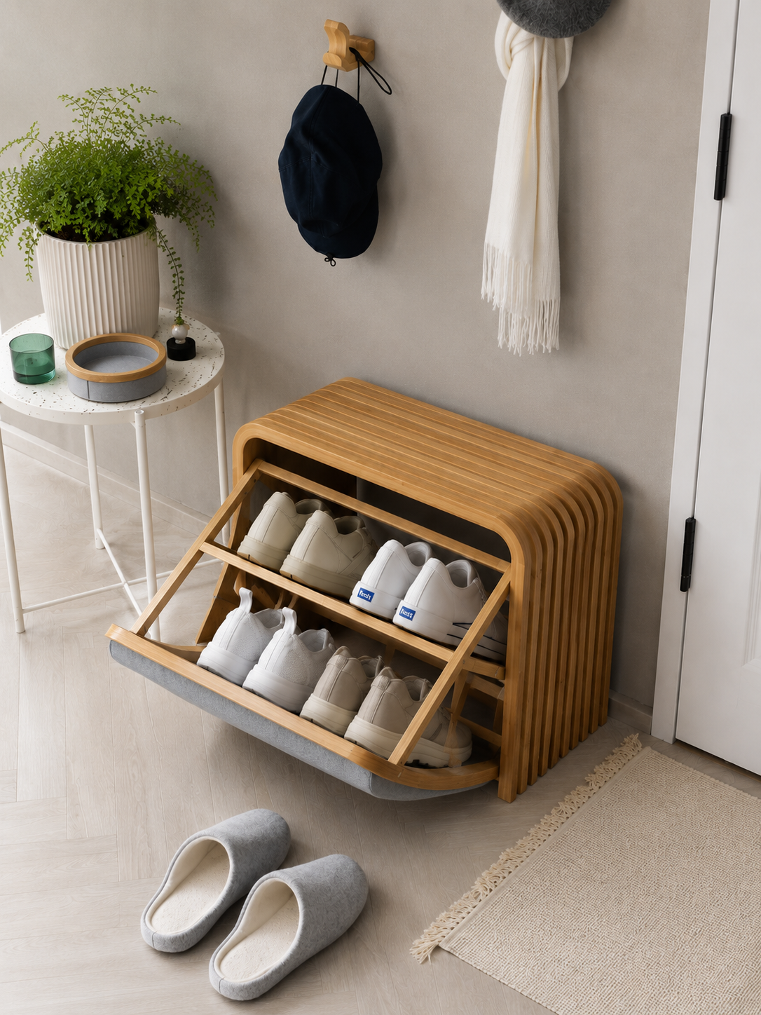 Bamboo Shoe Cabinet with Flip Drawer | Modern Space-Saving Shoe Storage Organizer | Wooden Entryway Shoe Rack for Home, Hallway & Bedroom OUCH CART