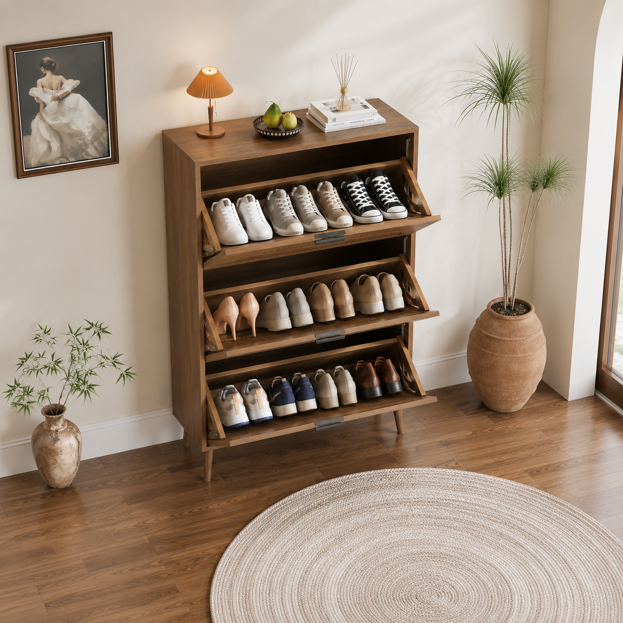 Modern Wooden Shoe Cabinet with 3 Flip Drawers | Space-Saving Shoe Storage Organizer | Multi-Pair Entryway Shoe Rack for Hallway, Living Room & Bedroom OUCH CART