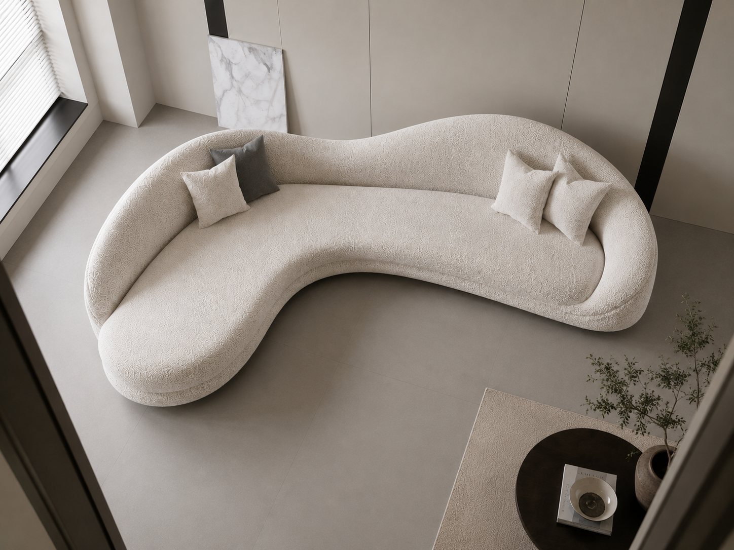 Ouch Cart Modern Curved Bouclé Sofa | Luxury Sculptural Upholstered Sectional Couch | Contemporary Minimalist Living Room Sofa | Cream White Designer Lounge Sofa OUCH CART