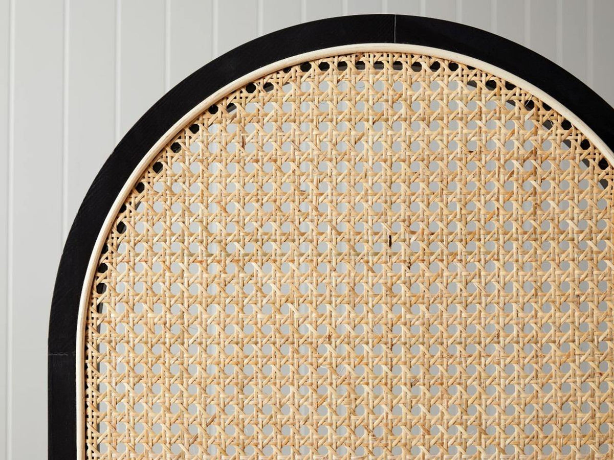 Ouch Cart 3 Panel Rattan Room Divider | Arched Folding Privacy Screen with Black Frame OUCH CART