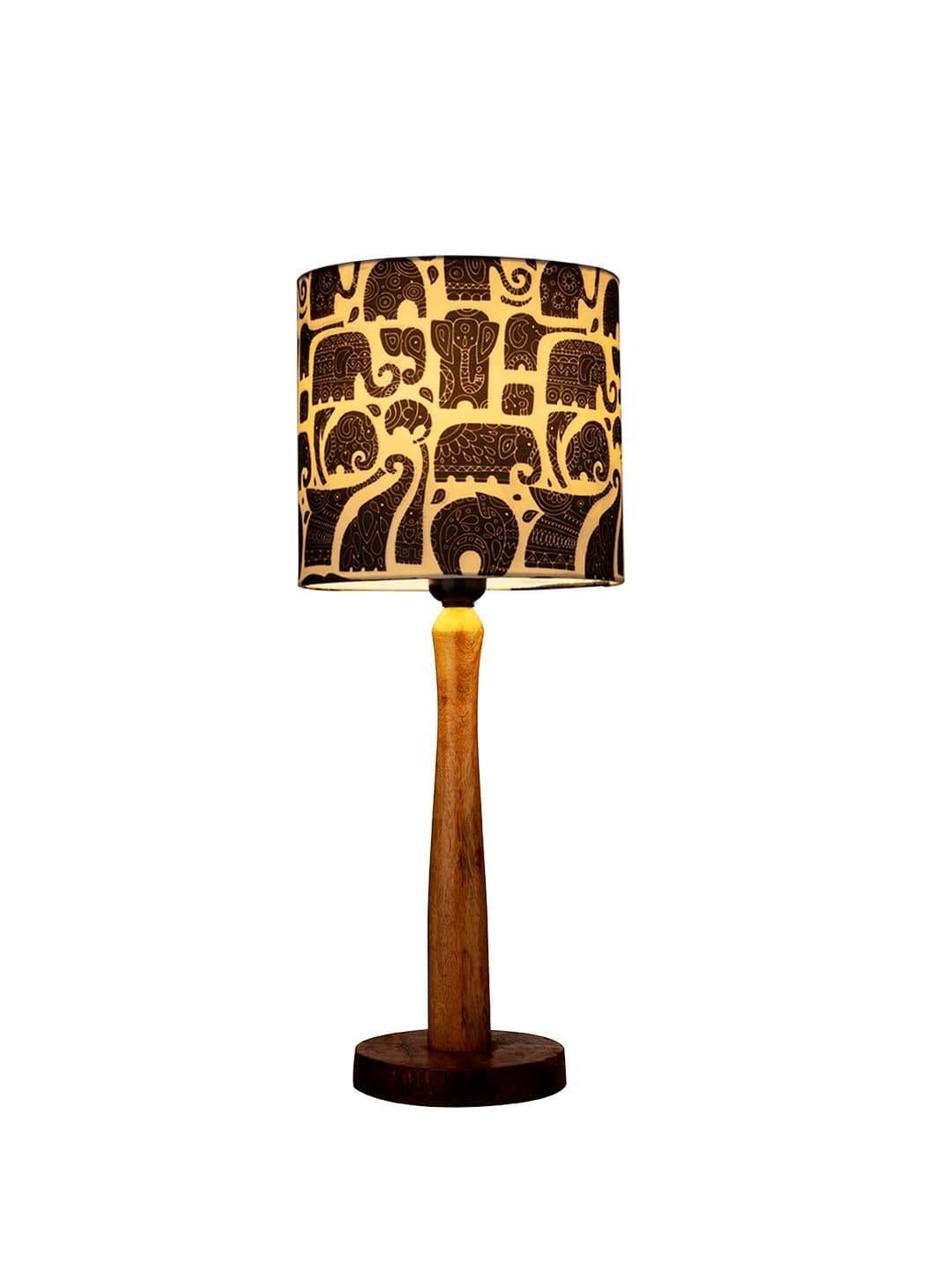 Wooden Brown Table Lamp with Black Elephant Shade - Ouch Cart