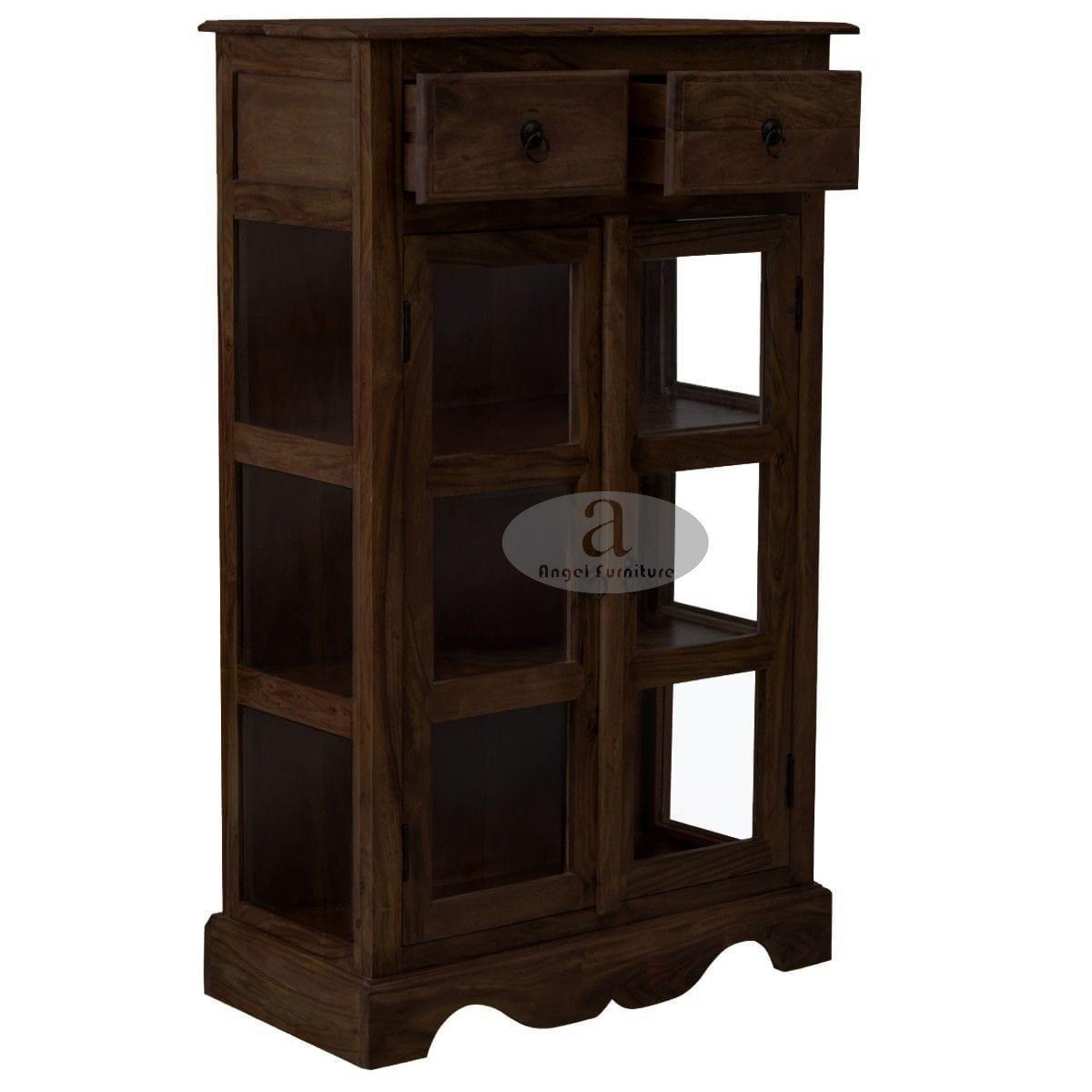 Sheesham Wood One Drawer Crockery Cabinet Small In Walnut Finish - Ouch Cart