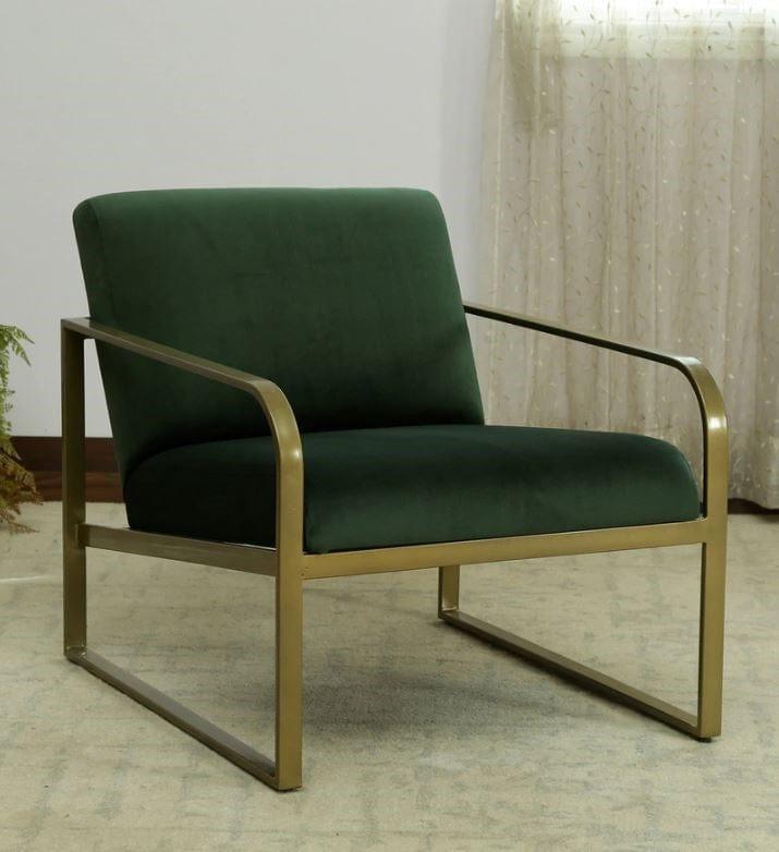 Morii Metal Chair In Velvet Green colour - Ouch Cart | Armchair | Wing chair