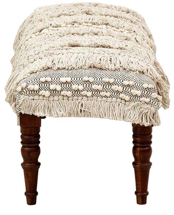 morrila Mango Wood Bench In Cotton White Colour - Ouch Cart