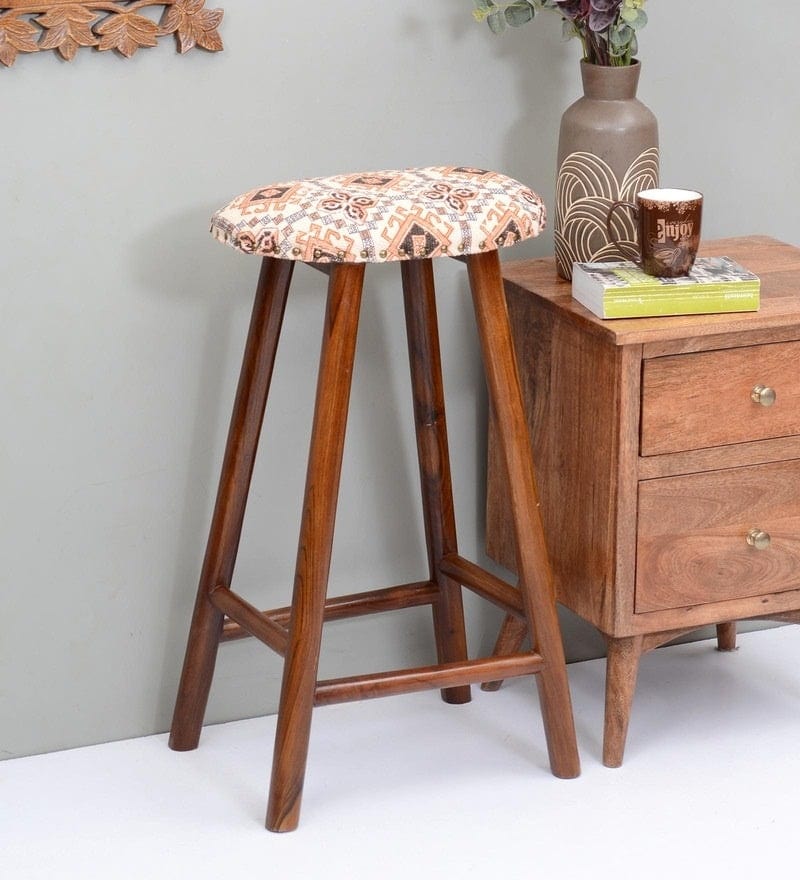 Cilly Mango Wood Bar Stool In Cotton Multicolour