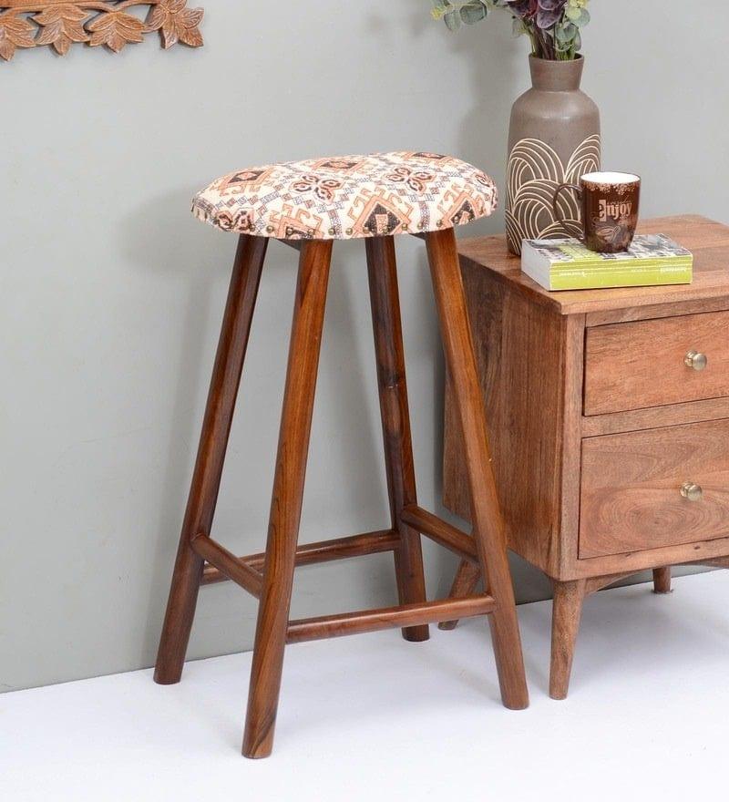 Cilly Mango Wood Bar Stool In Cotton Multicolour - Ouch Cart