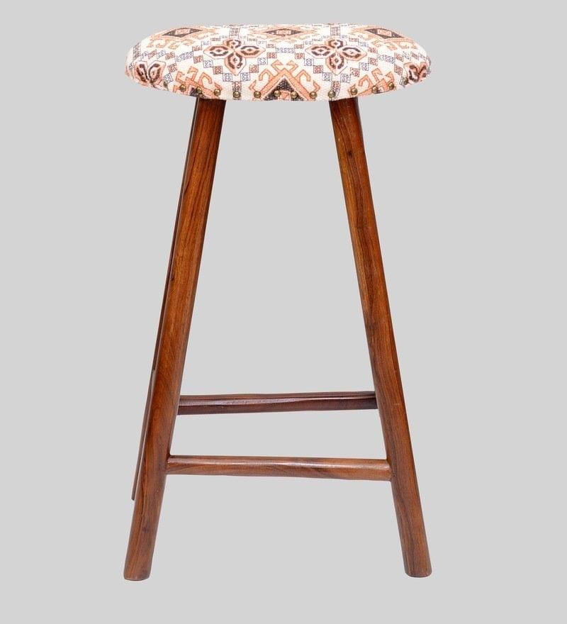 Cilly Mango Wood Bar Stool In Cotton Multicolour - Ouch Cart