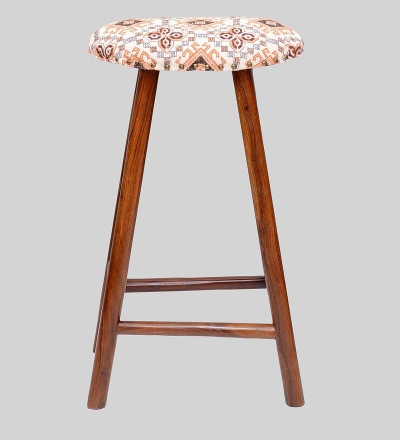 Cilly Mango Wood Bar Stool In Cotton Multicolour