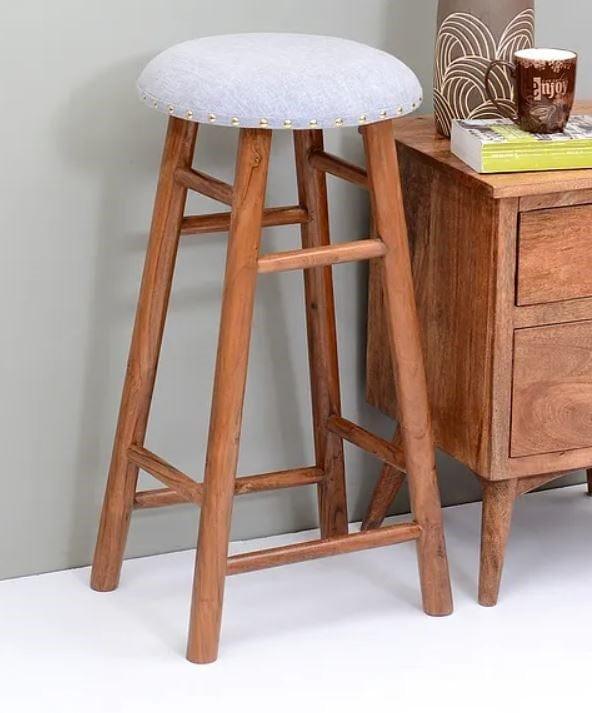 Bella Mango Wood Bar Stool In Cotton White Colour - Ouch Cart