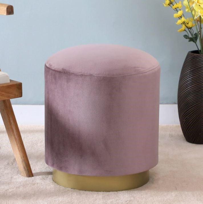 Tina Metal Pouff In Velvet Pink Colour - Ouch Cart