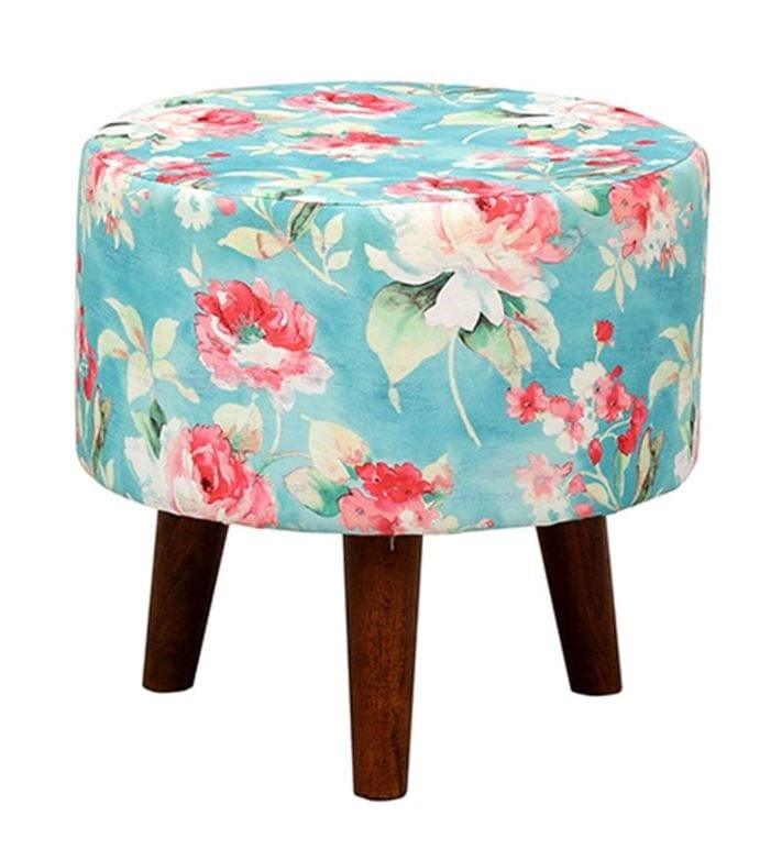 Harrington Mango Wood Foot Stool In Cotton Blue Colour - Ouch Cart