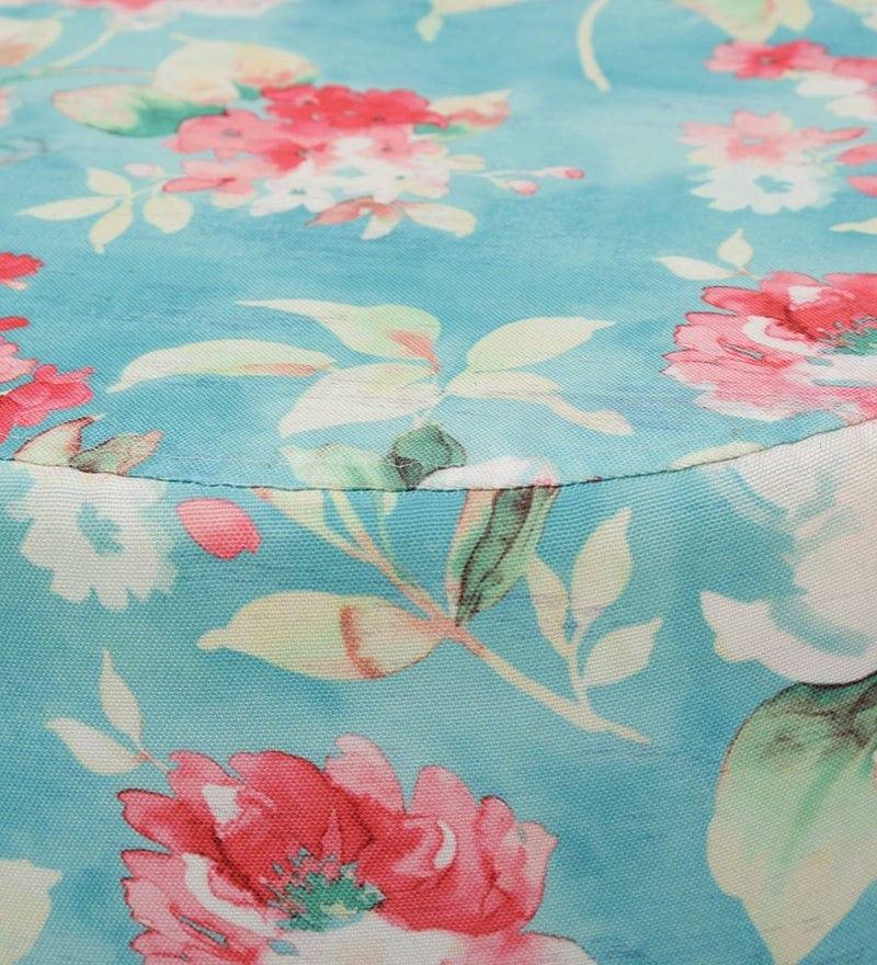 Harrington Mango Wood Foot Stool In Cotton Blue Colour - Ouch Cart