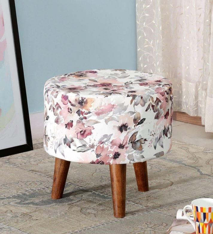 Vicente Mango Wood Foot Stool In Cotton Multicolour - Ouch Cart