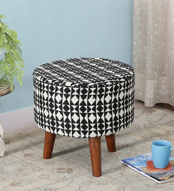 Frenso Colby Mango Wood Foot Stool In emerald Black Colour - Ouch Cart