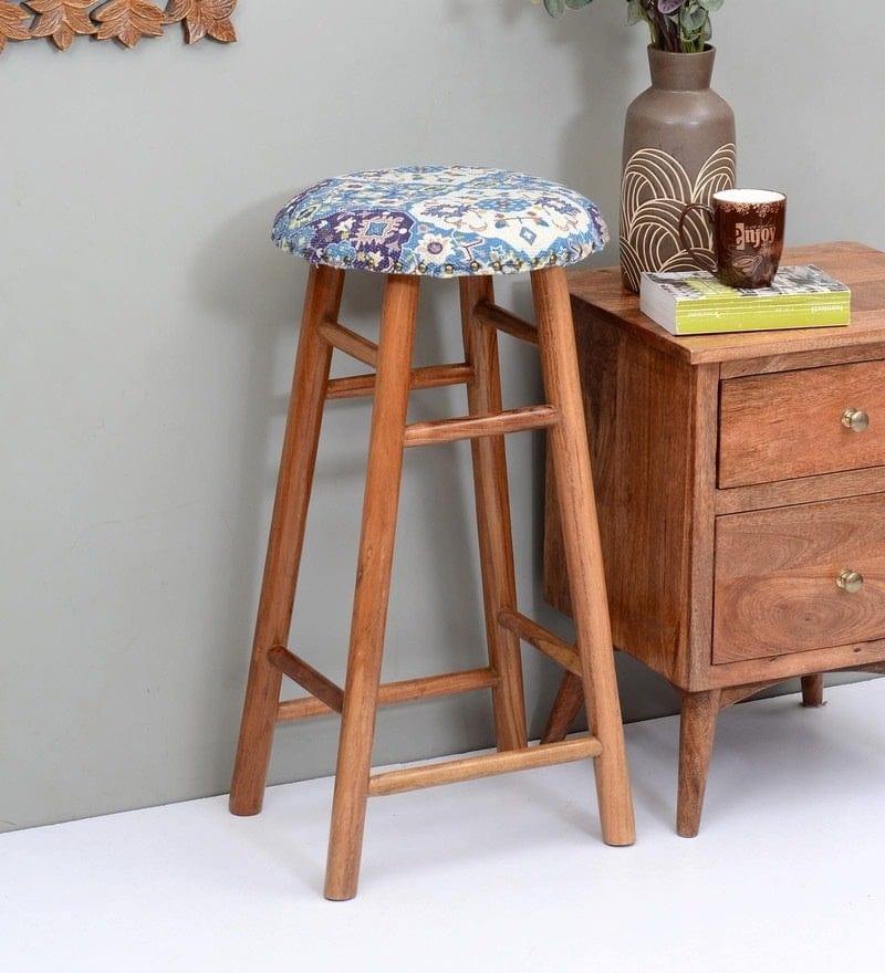 Adler Mango Wood Bar Stool In Velvet MultiColour - Ouch Cart