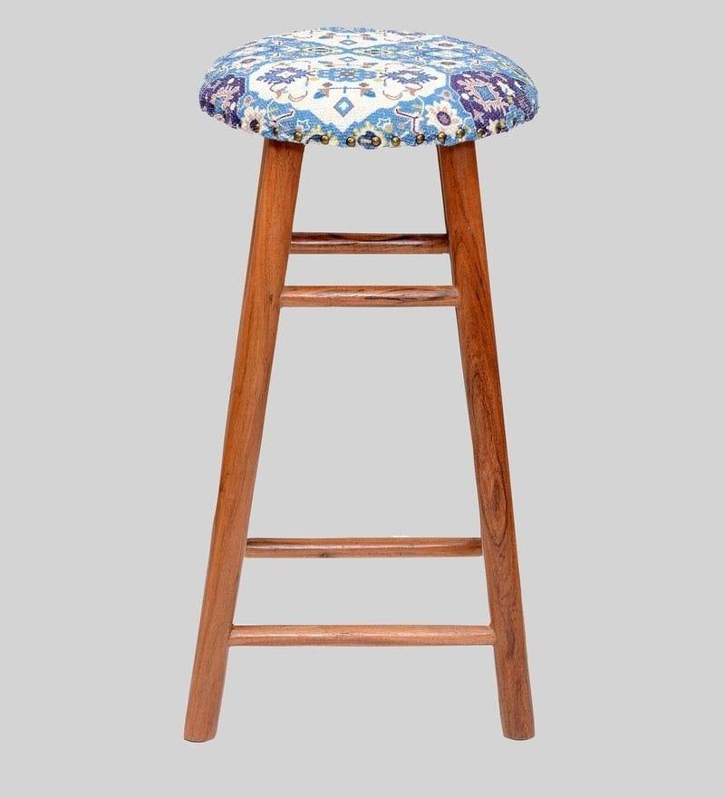 Adler Mango Wood Bar Stool In Velvet MultiColour - Ouch Cart