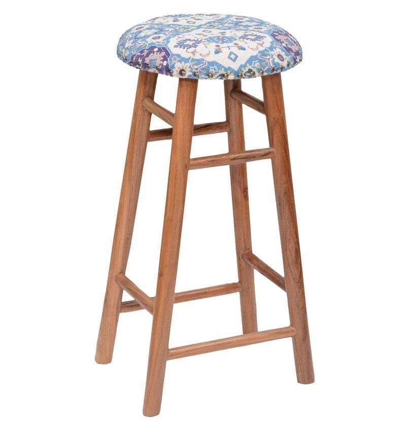 Adler Mango Wood Bar Stool In Velvet MultiColour - Ouch Cart