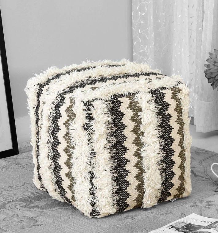 Romania Cotton Rug Pouffe In Multicolour - Ouch Cart