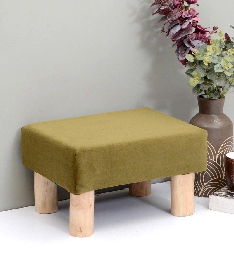Shaleno Mango Wood Foot Stool In Velvet Green colour - Ouch Cart