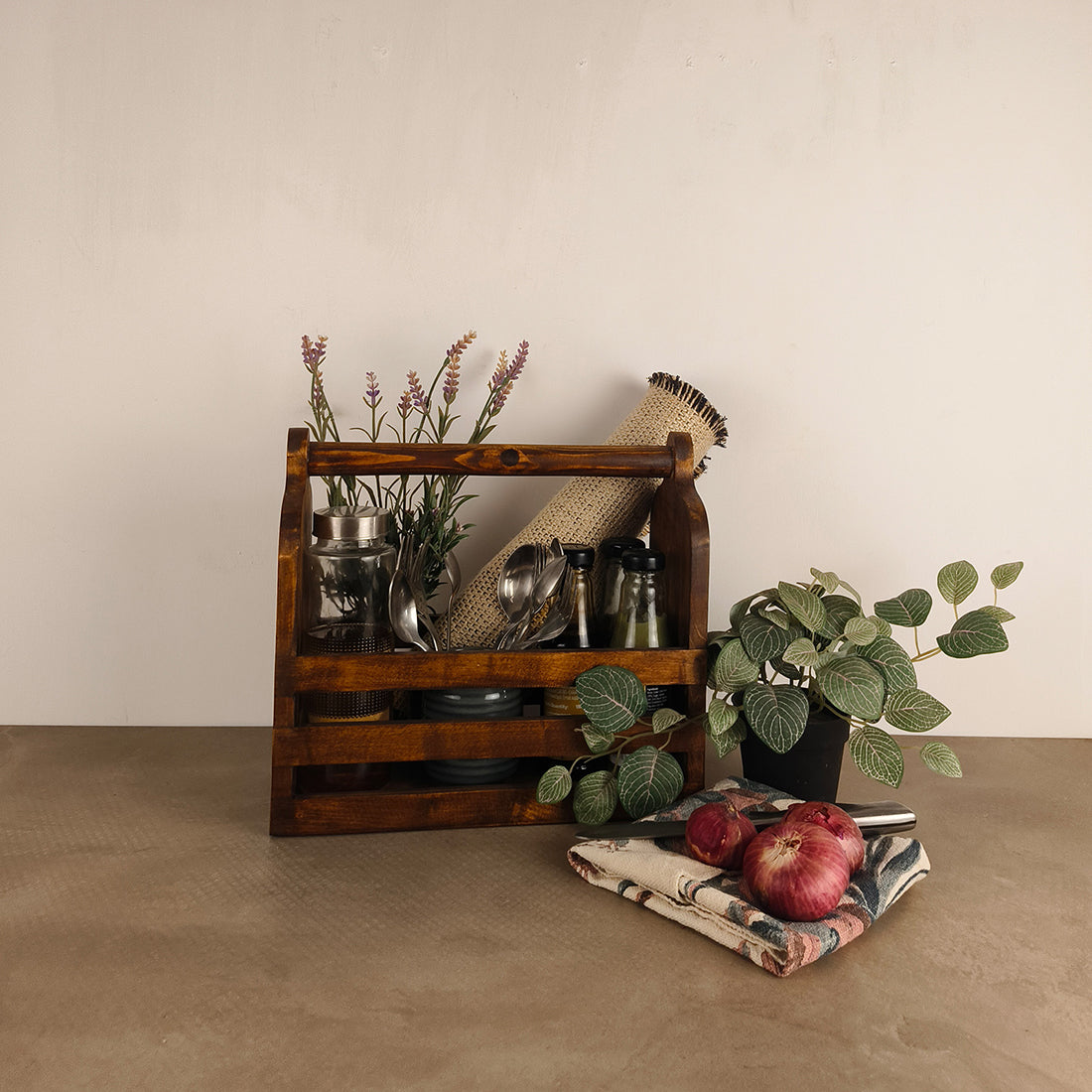 ADORA Wooden Bottle & Cutlery Holder-OUCH CART | kitchen rack