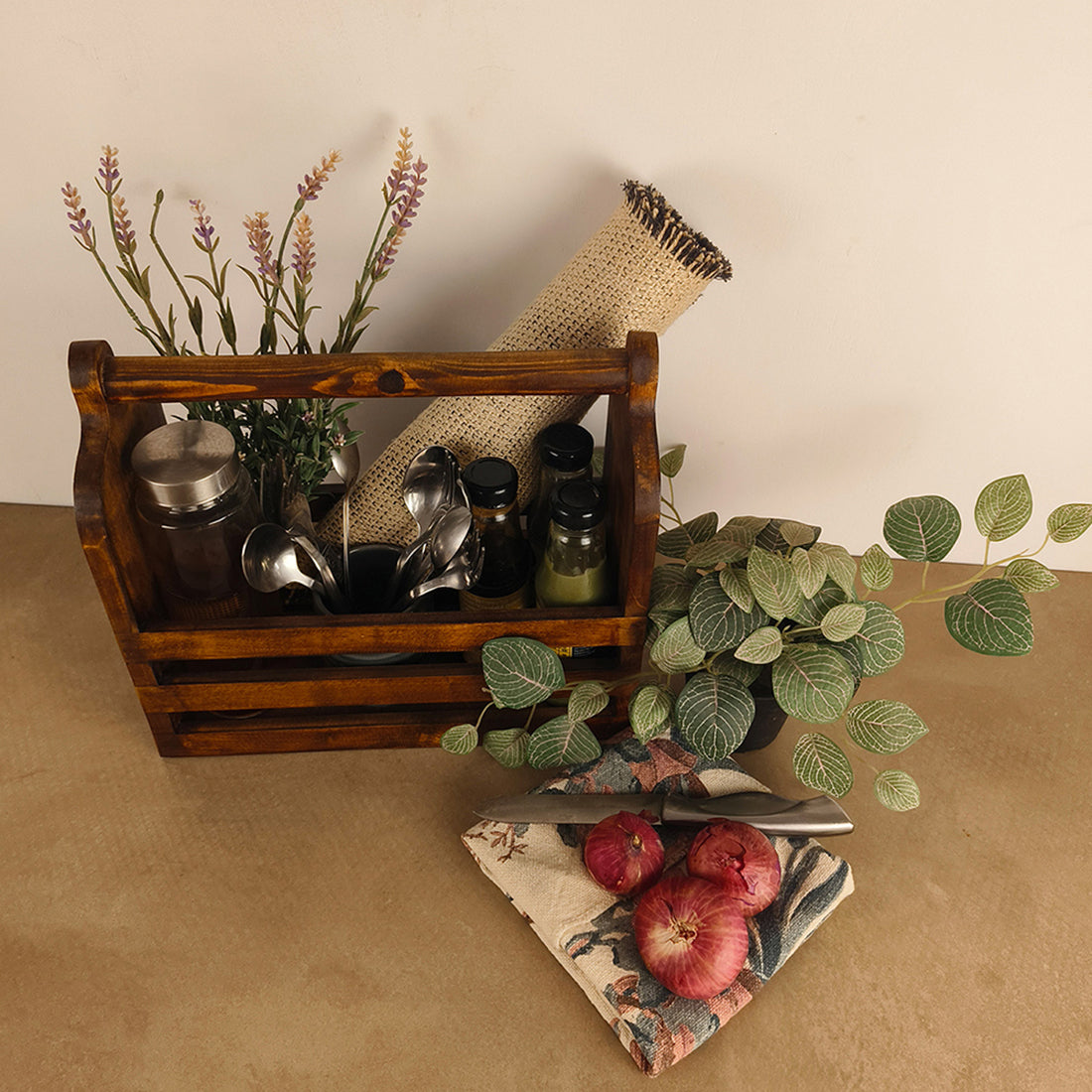 ADORA Wooden Bottle & Cutlery Holder