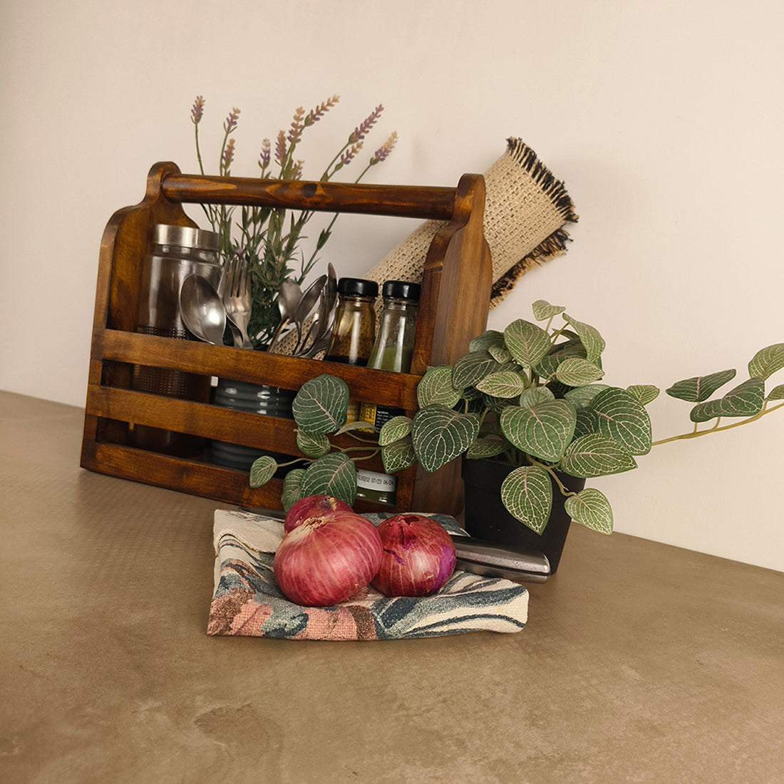 ADORA Wooden Bottle & Cutlery Holder