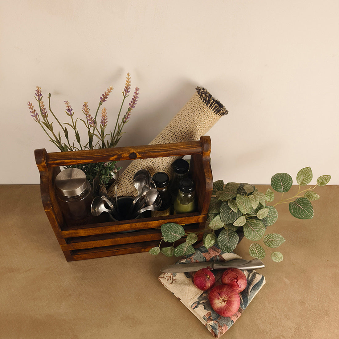 ADORA Wooden Bottle & Cutlery Holder