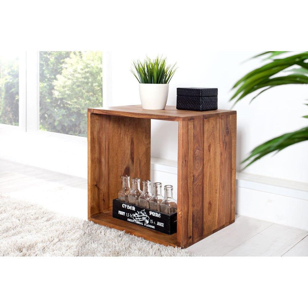 Solid Sheesham Wood Cubic End Table (Honey) - Ouch Cart