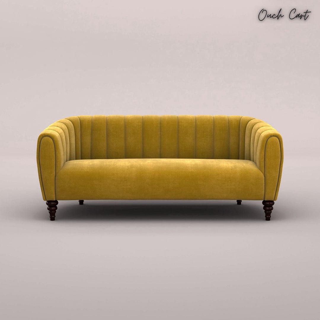 AMAYA THREE SEATER FABRIC SOFA (VELVET, MUSTARD YELLOW) - Ouch Cart