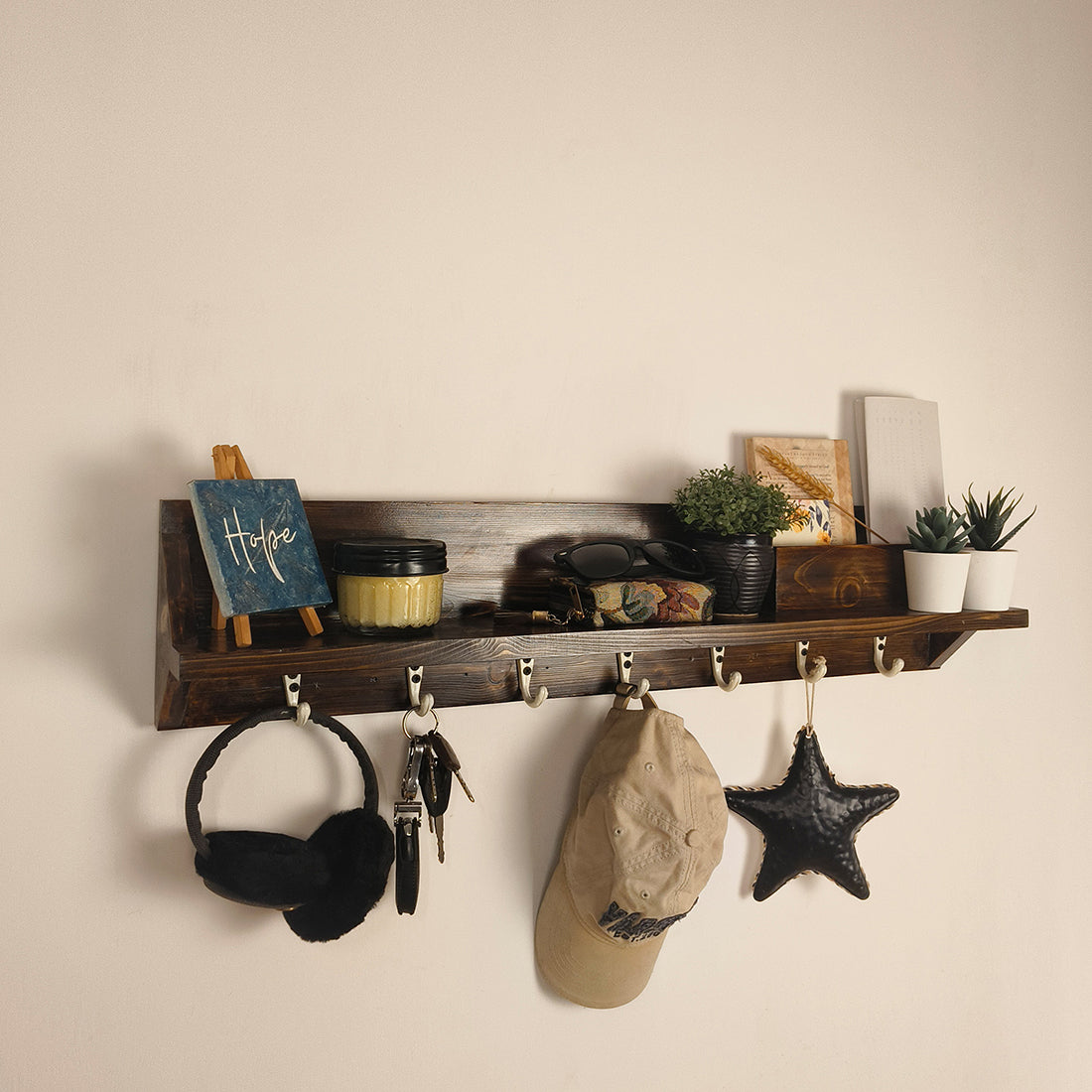 ANDRE Wooden Wall Organiser with Key Holders