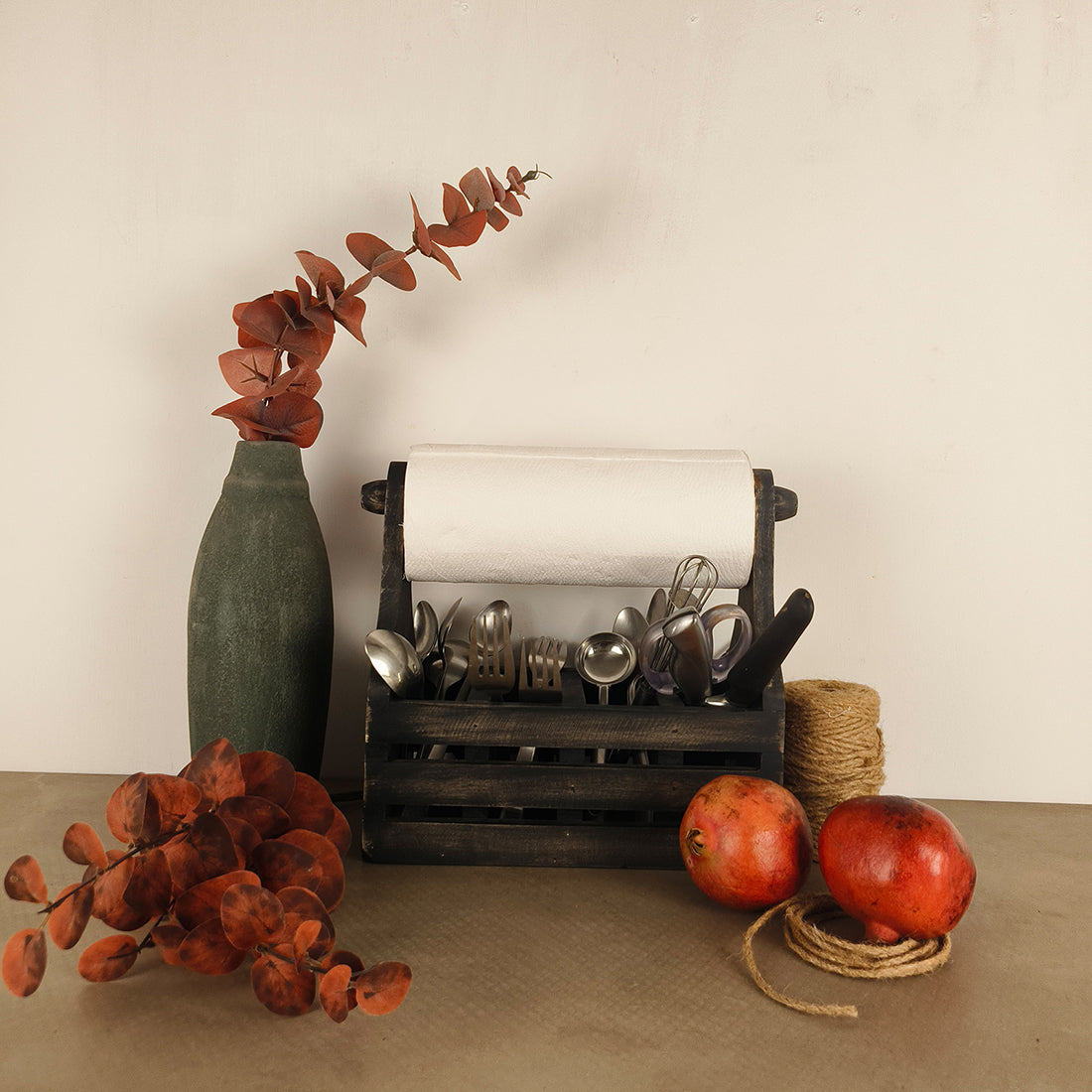 AUDREY Wooden Kitchen Roll Holder and Cutlery Holder -OUCH CART | Kitchen rack