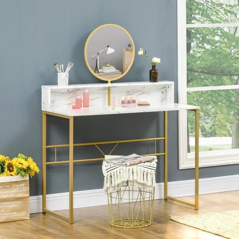 ODK Vanity Desk with Drawers, Makeup Dressing Table with Storage, Home Office Desks for Bedroom, Modern Writing Desk for Spaces, White and Gold Leg (White) - Ouch Cart