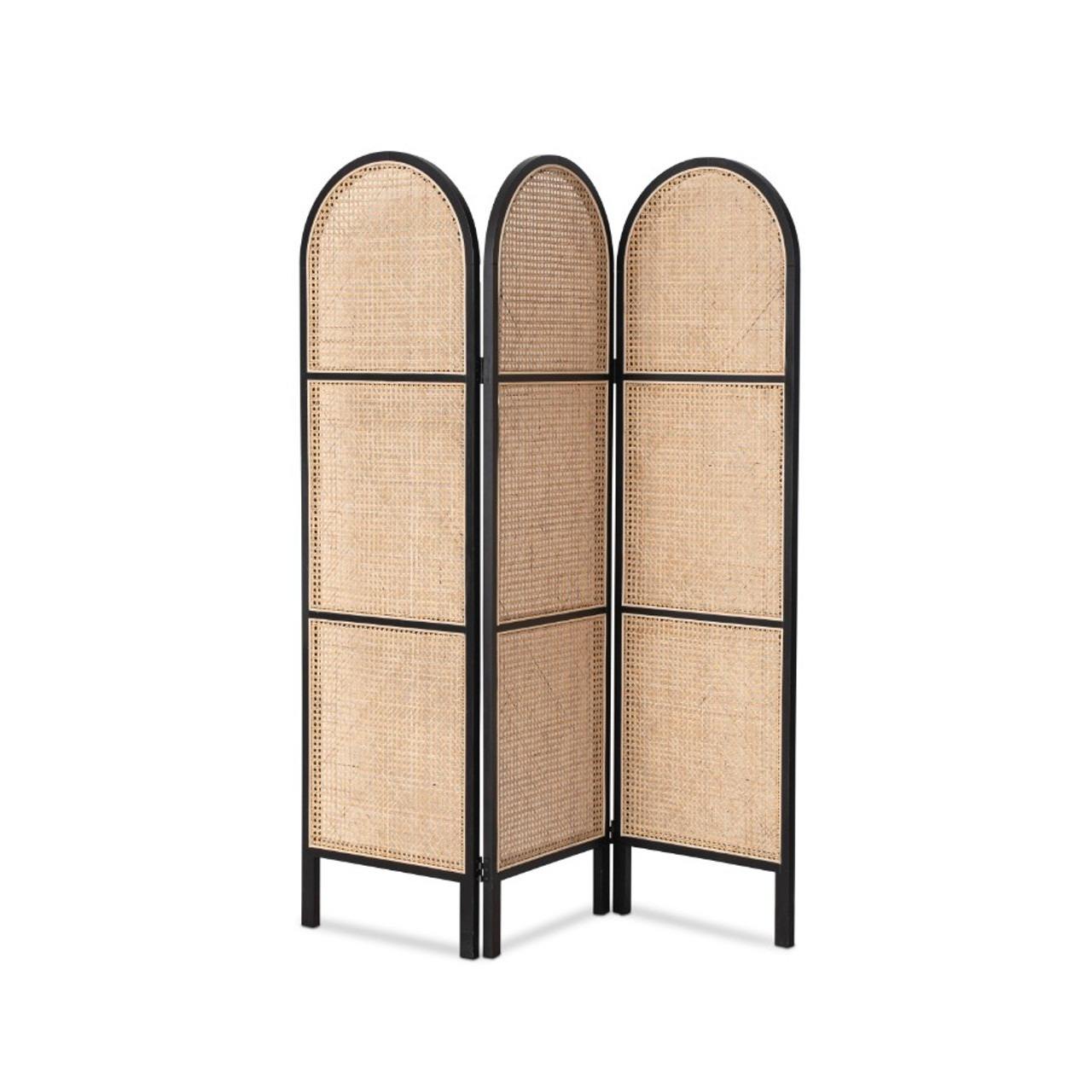 Ouch Cart 3 Panel Rattan Room Divider | Arched Folding Privacy Screen with Black Frame OUCH CART