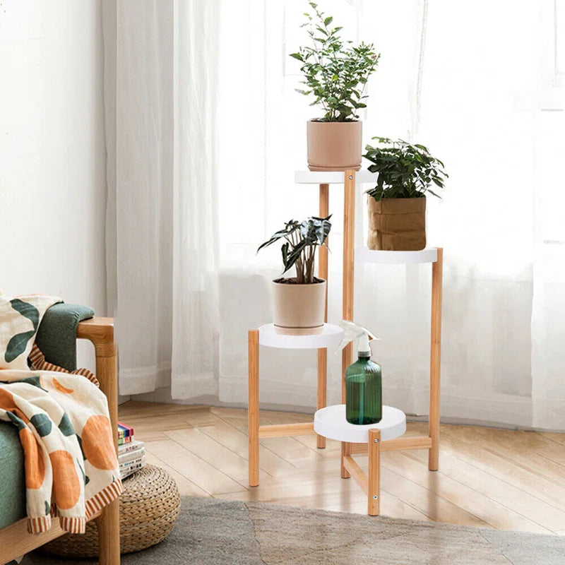 4 Tier Bamboo Plant Stand | Tall Corner Indoor Flower Pot Holder | Nordic Display Rack for Home, Garden & Patio