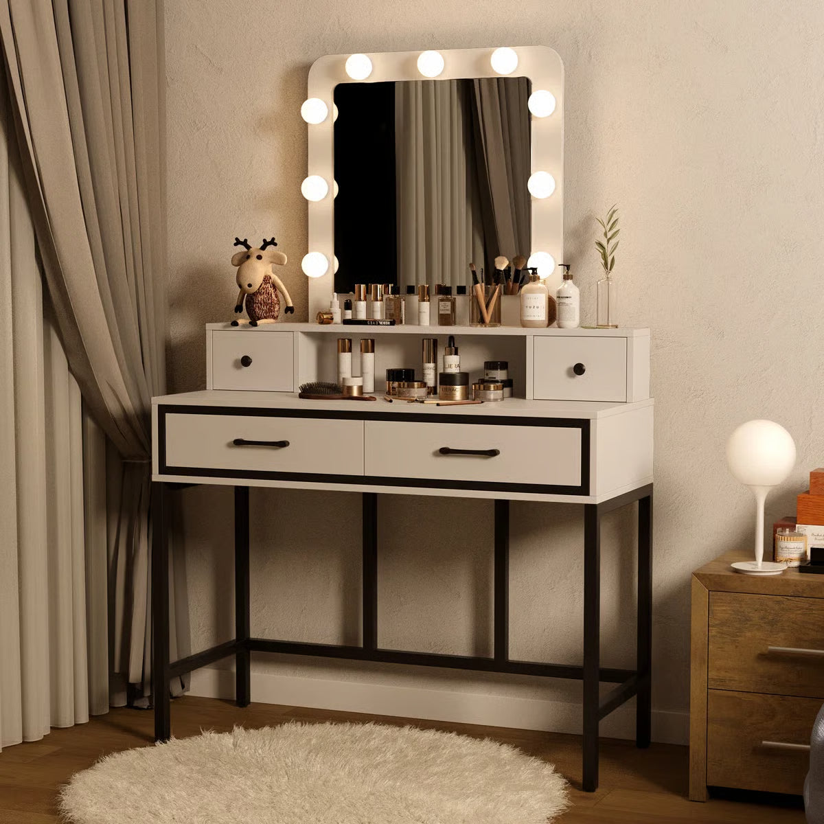 Abdulaleem Lighted Makeup Vanity Table with Storage Drawers-OUCH CART |Dressing table
