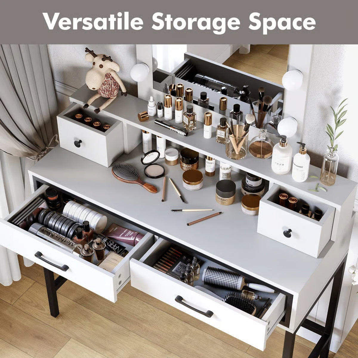 Abdulaleem Lighted Makeup Vanity Table with Storage Drawers-OUCH CART |Dressing table