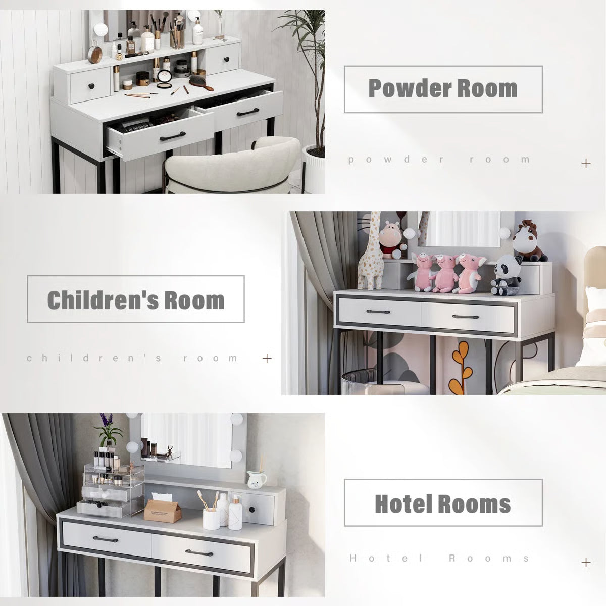 Abdulaleem Lighted Makeup Vanity Table with Storage Drawers