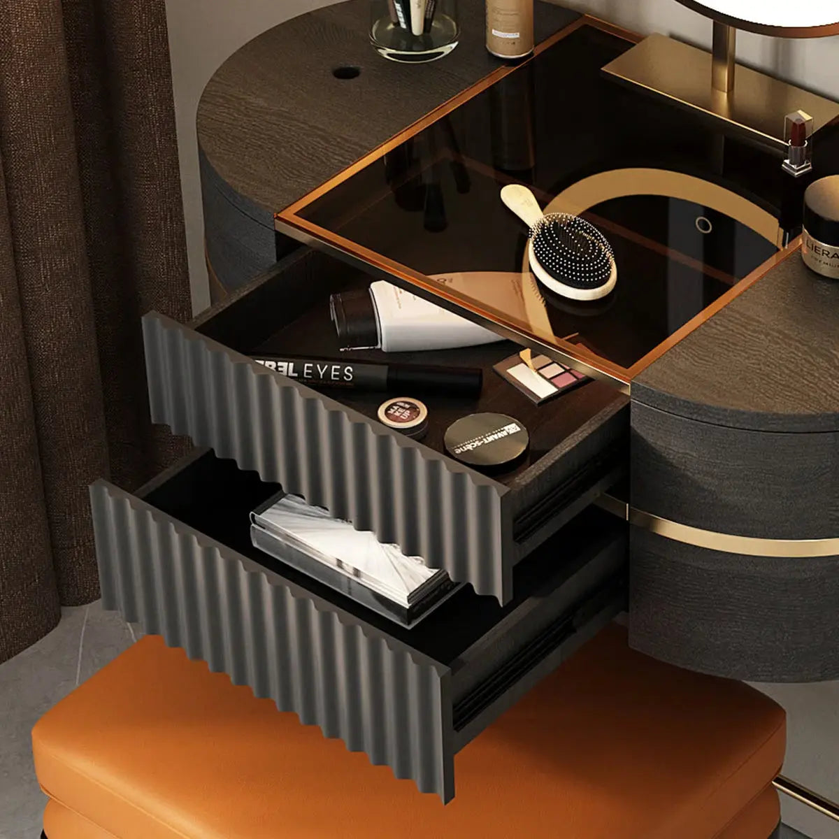 Adaisia Glass Top Makeup Vanity Set with Comfortable Stool High Quality and Easy Assembly