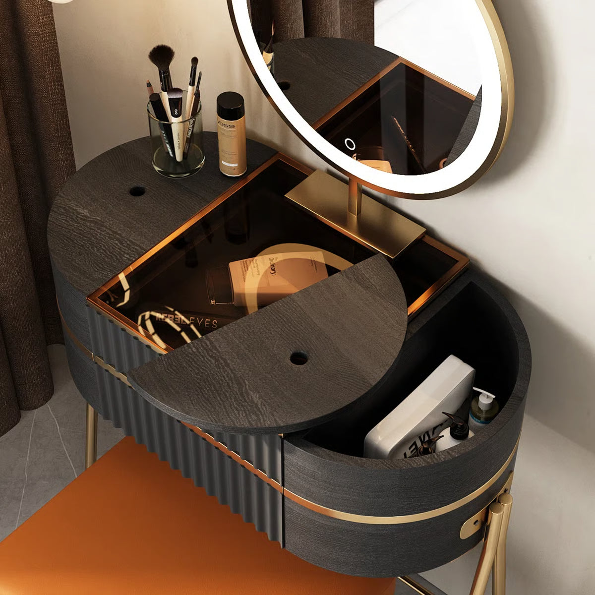 Adaisia Glass Top Makeup Vanity Set with Comfortable Stool High Quality and Easy Assembly- OUCH CART |Dressing table