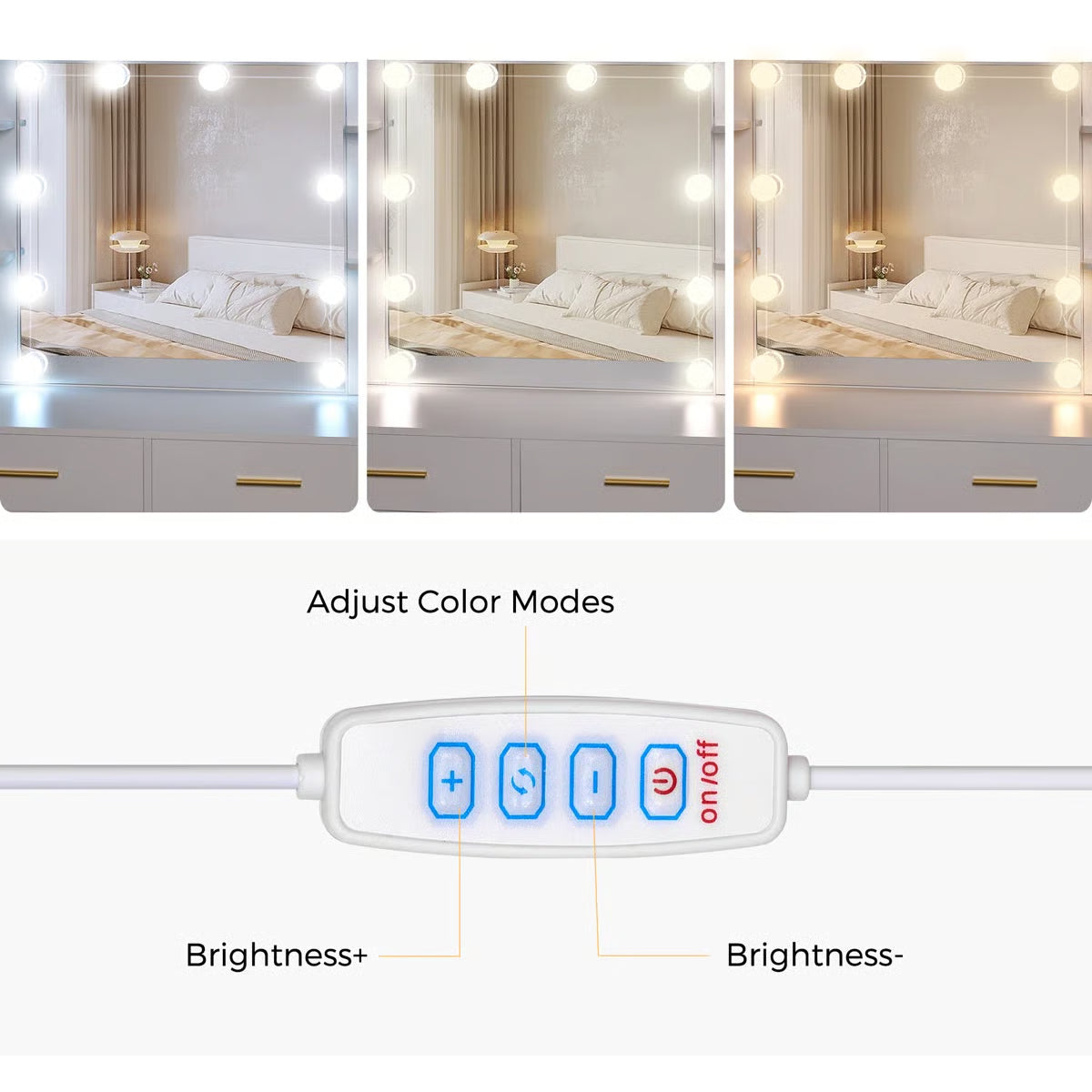 Adriel Large 59.1" Vanity Desk with Lighted Mirror, Storage Drawers, Cabinets, and Charging Station