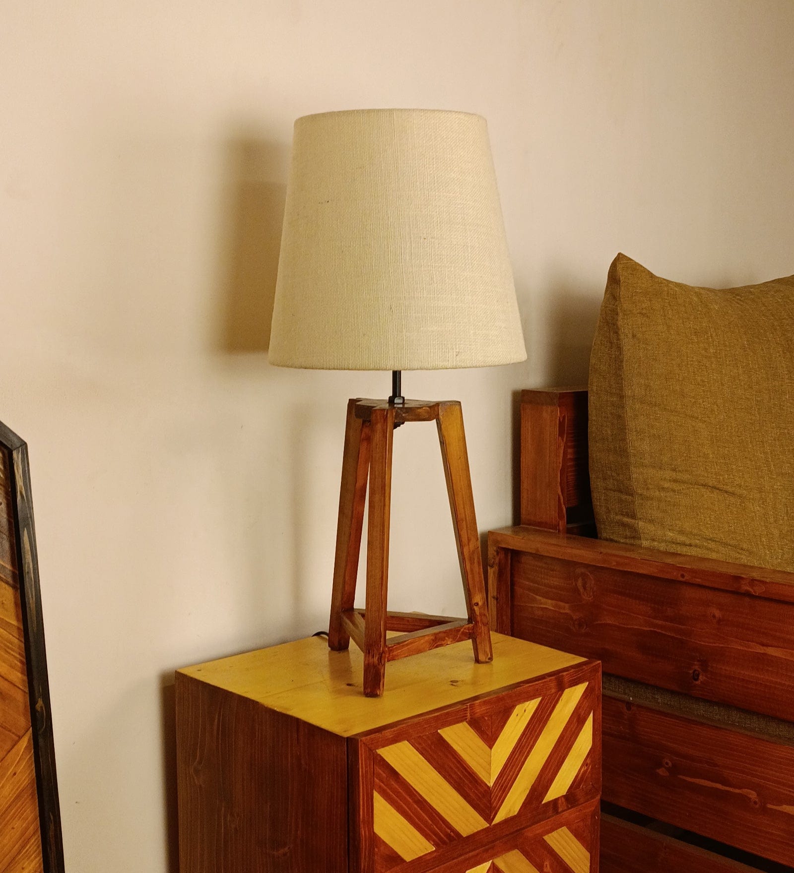 Adrienne Brown Wooden Table Lamp with White Jute Lampshade (BULB NOT INCLUDED)