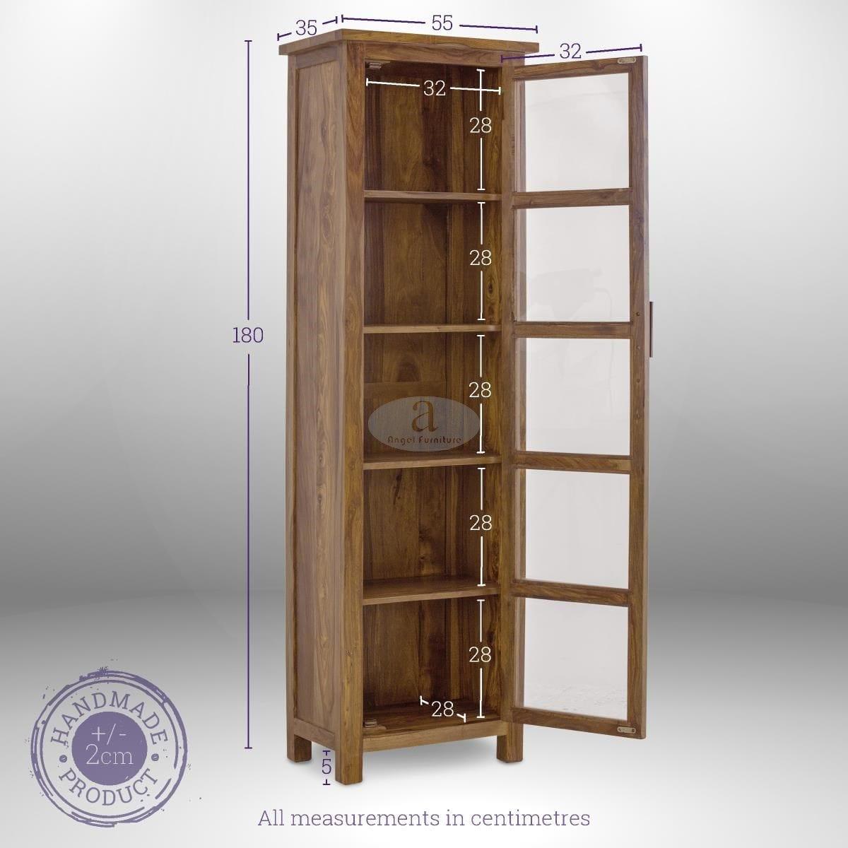 Sheesham Wood Single Door Crockery Cabinet Tall In Honey Finish - Ouch Cart