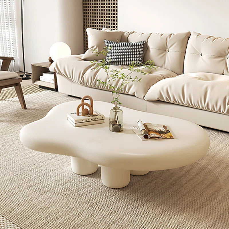 Cream Cloud Coffee Table | Modern Irregular Curved Center Table with Smooth Finish for Living Room