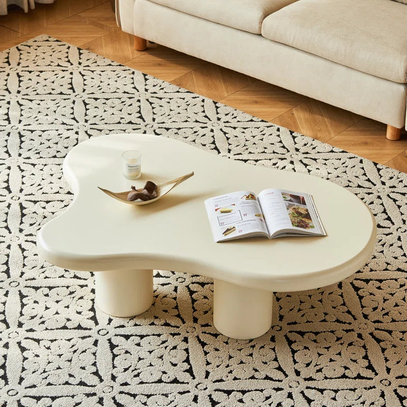 Cream Cloud Coffee Table | Modern Irregular Curved Center Table with Smooth Finish for Living Room