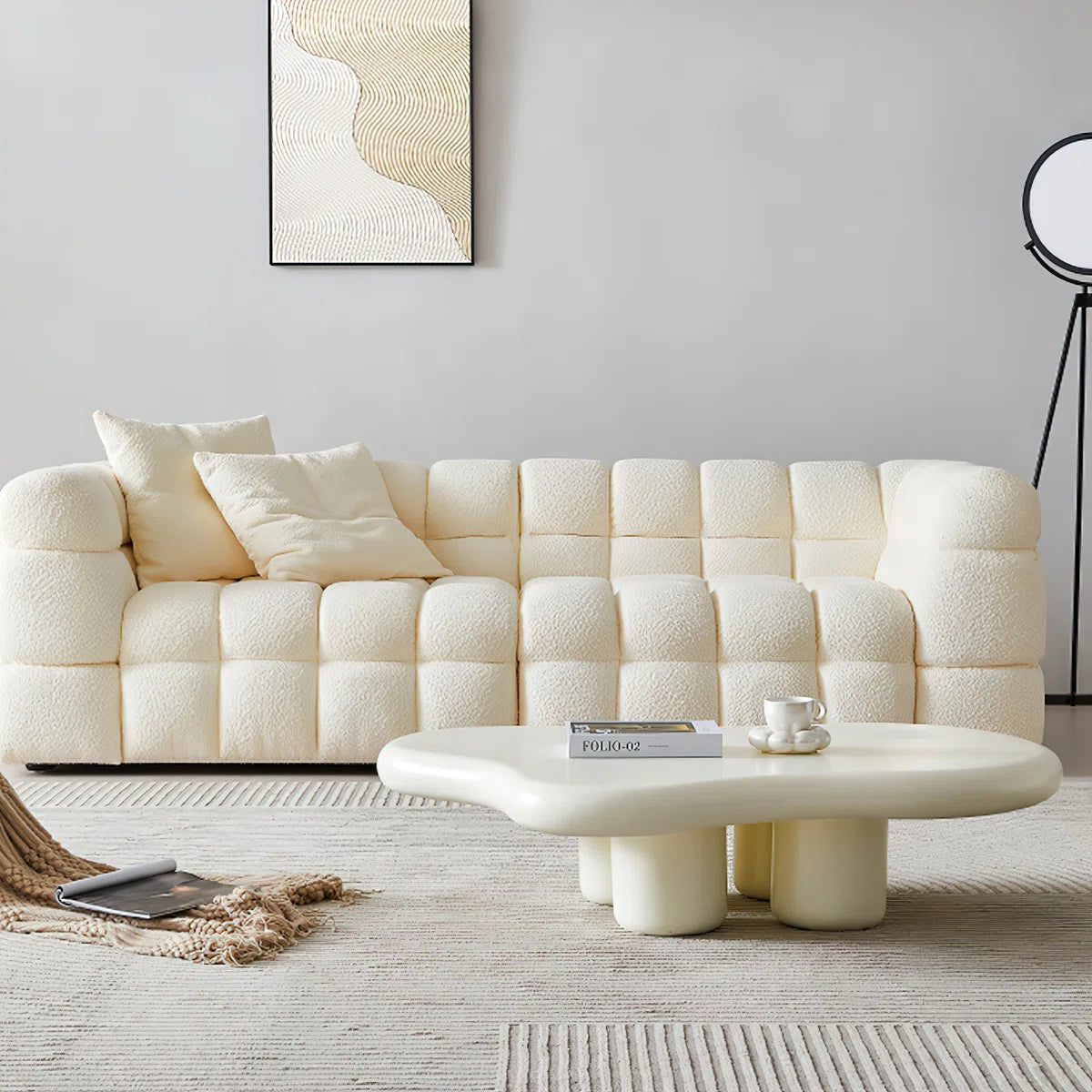 Cream Cloud Coffee Table | Modern Irregular Curved Center Table with Smooth Finish for Living Room OUCH CART