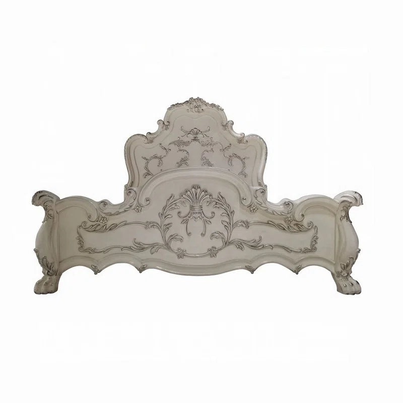 Ally Bed, Decorative Carved Inlay, Bone White Wood- Ouchcart | bed